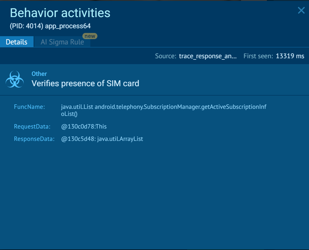 Oblivion RAT checks for a SIM card